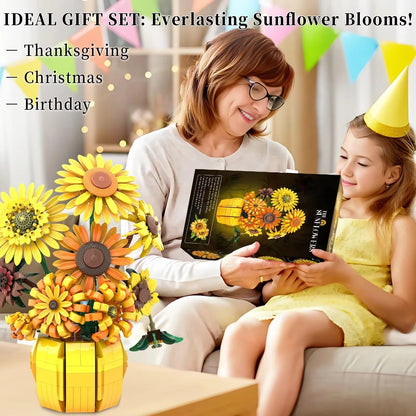 1009PCS Sunflower Building Blocks Set – Flower Bouquet Vase Model for Home Decor & Kids Educational Holiday Gifts