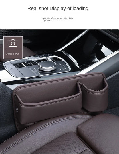 Leather Car Seat Gap Organizer – Multifunctional Crevice Filler with Cup Holder & Side Storage Pocket for Car Interior