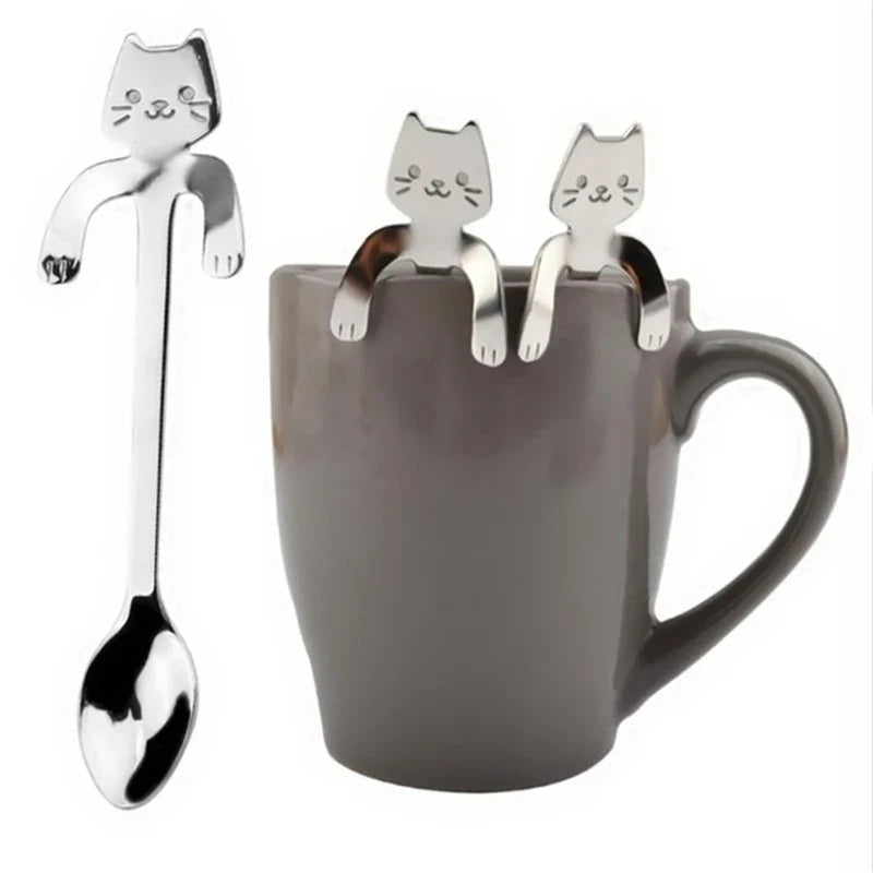Stainless Steel Cat-Shaped Coffee Spoon – Cute Teaspoon Dessert & Ice Cream Mini Scoop for Kitchen Tableware