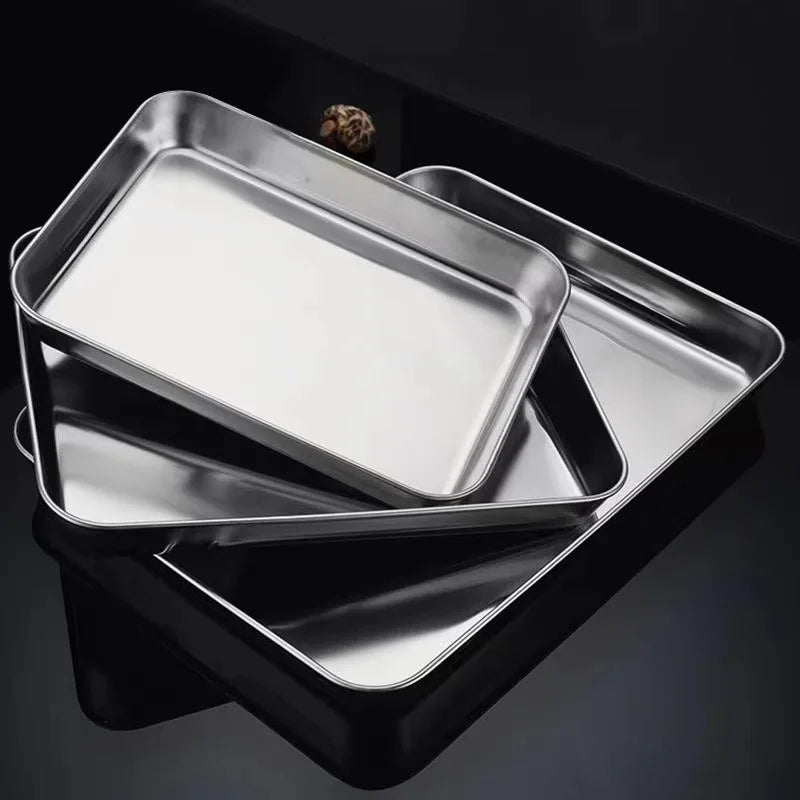Kitchen Stainless Steel Rectangle Serving Tray – Food Storage Plate for Restaurant & Home