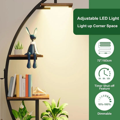 64" Tall Arched Bookshelf with Lights - 2-Pack 7-Tier Ladder Bookcase for Home Office Storage & Display