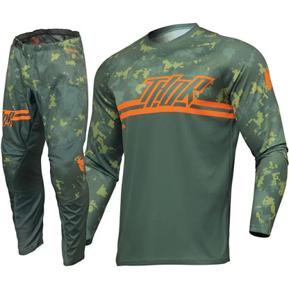Thor 2026 Motorcycle Riding Set - Bleach Black Camo Off-Road Racing Gear Long Sleeve Jersey and Pants