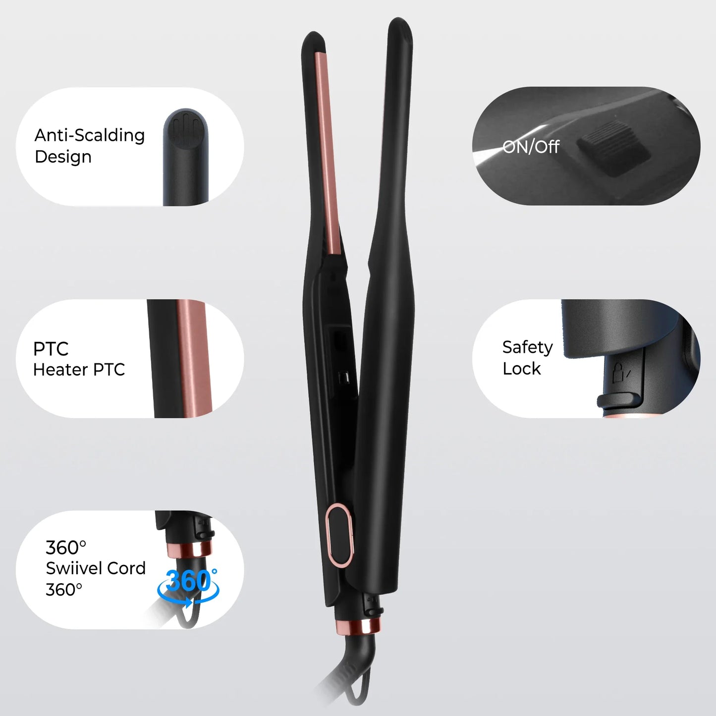 Mini Pencil Flat Iron for Short Hair, Ceramic Hair Straightener, Tiny Straightening Iron, Beard Straightener for Men & Women