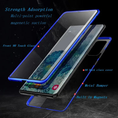 Metal Magnetic Phone Case - Double Sided Glass Protective Cover for Samsung Galaxy S23 S22 S21 Ultra Plus S20 FE A54 A53 A52 A71 A51 A34