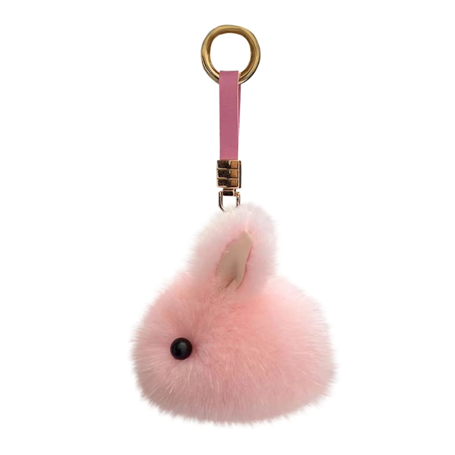 Fluffy Pompon Rabbit Keychain Rings – Cute Bunny Charm Bag & Car Key Pendant, White & Grey