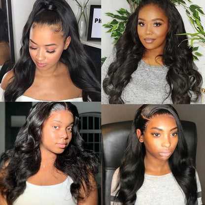 Body Wave Lace Front Wig – 13x6 & 13x4 Pre-Plucked Human Hair, 200% Density with Baby Hair, Natural Black for Women