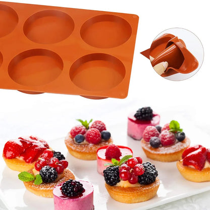 6-Hole Round Silicone Baking Mold – Cake, Jelly, Pudding, Soap & Ice Making Tool for Pastry, Bread & Dessert Decoration