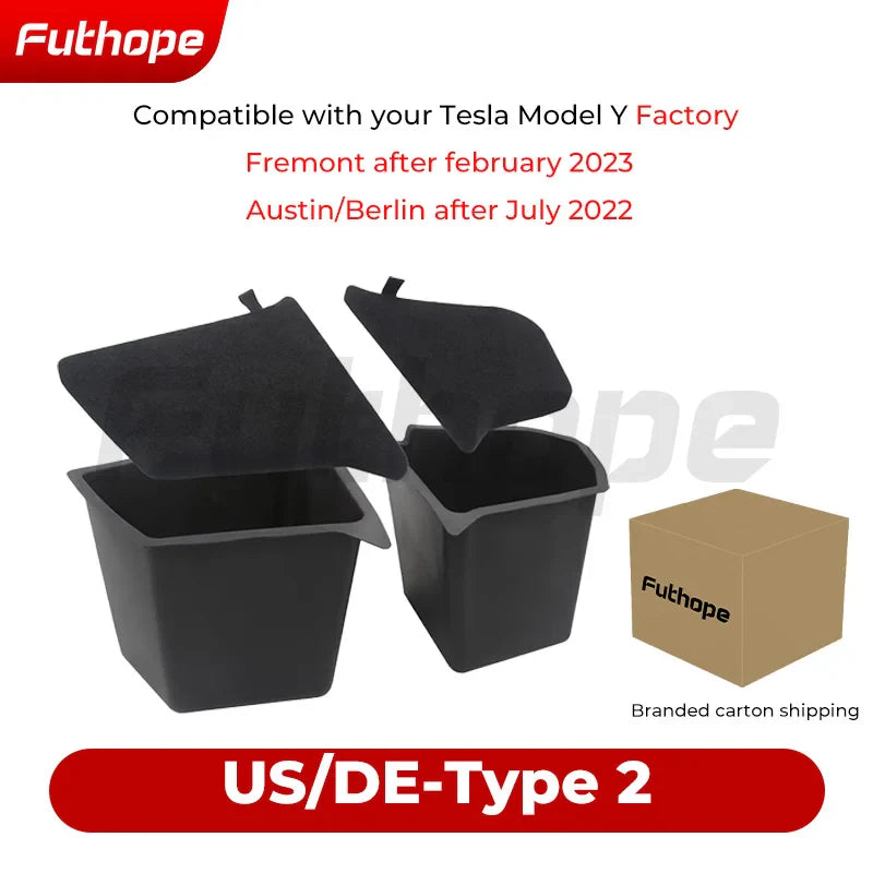 Futhope Car Trunk Side Storage Box for Tesla Model Y 2018-2024 – Hollow Cover Organizer with Flocking Mat & Partition Board