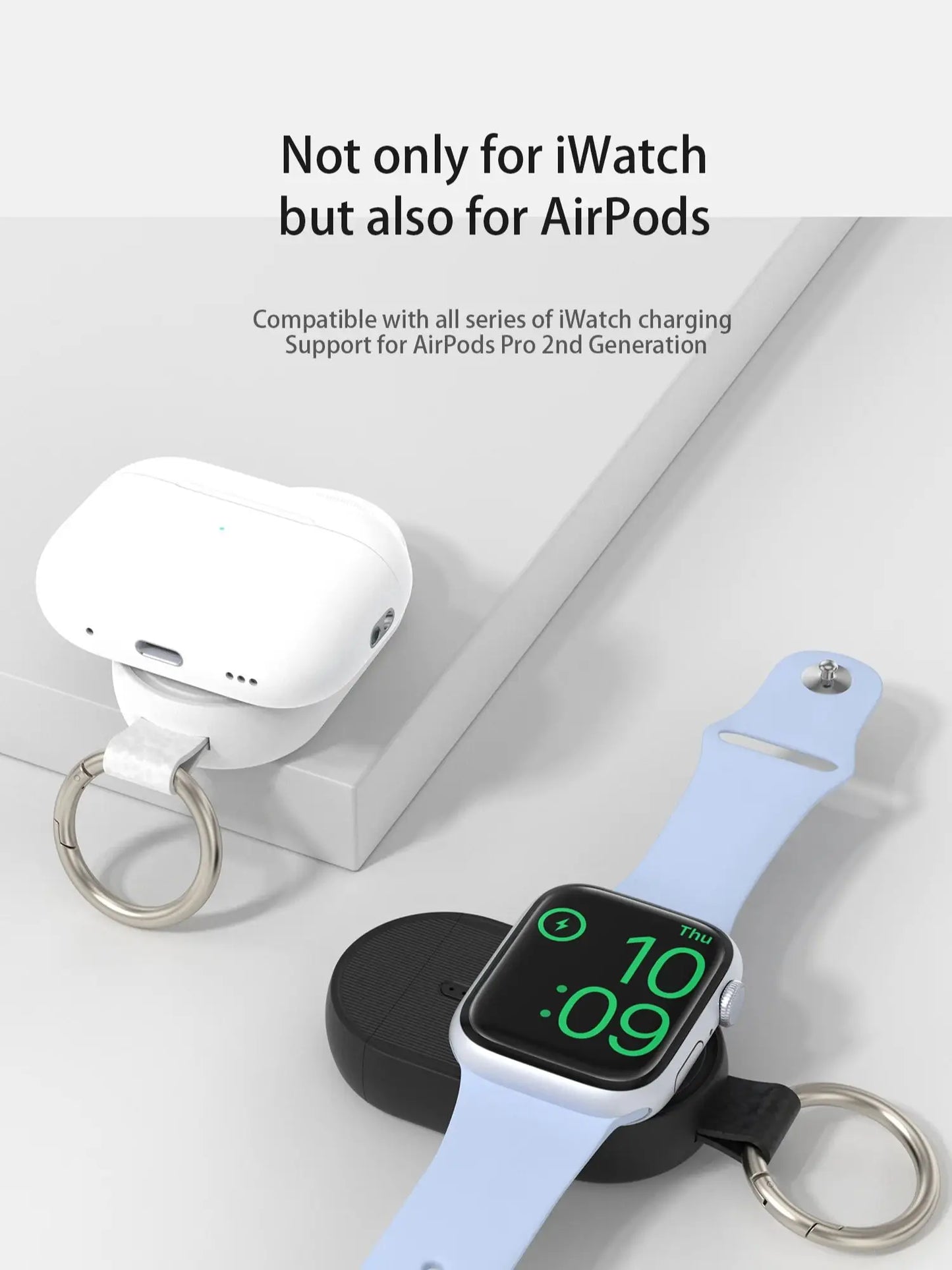 Wireless Power Bank Charger — Compatible with iWatch Series 1–9, SE, Ultra & AirPods Pro 2nd Gen, Easy Plug Recharge