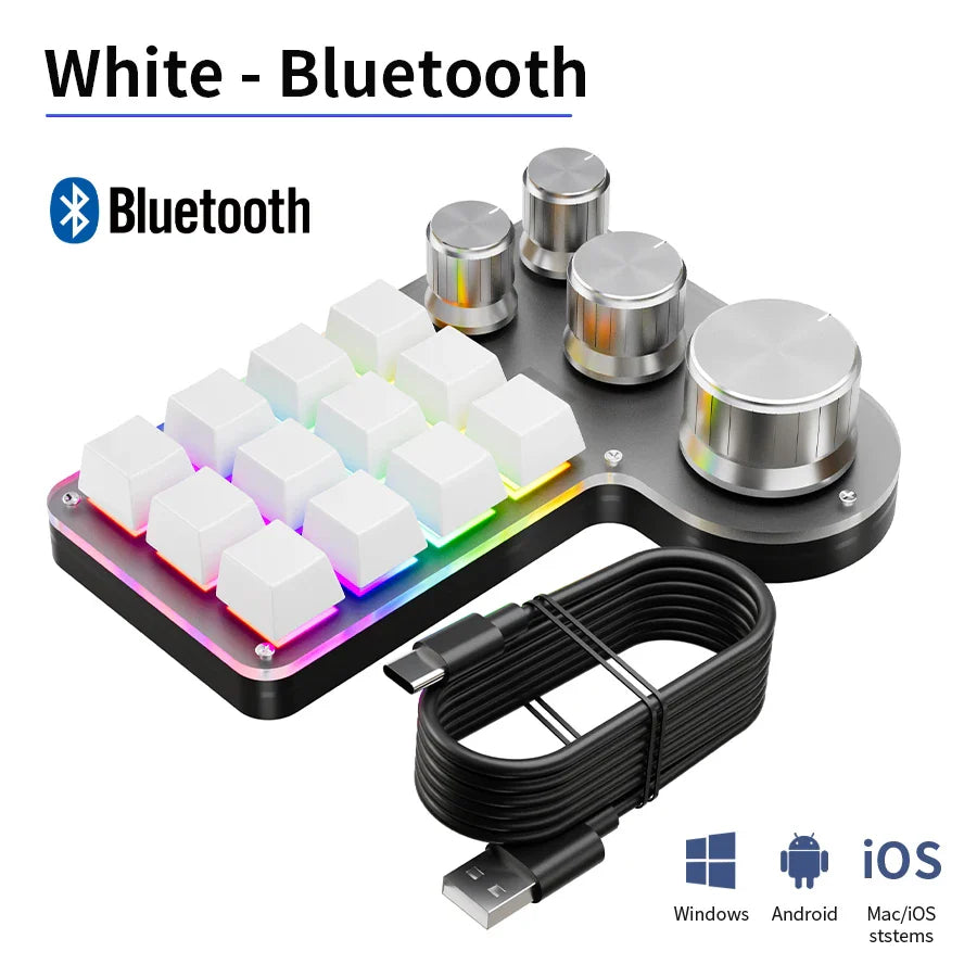 12-Key 4-Knob RGB Programming Macro Keyboard – Hot Swappable Mechanical Gaming Macropad for Photoshop, Editing & Custom Shortcuts