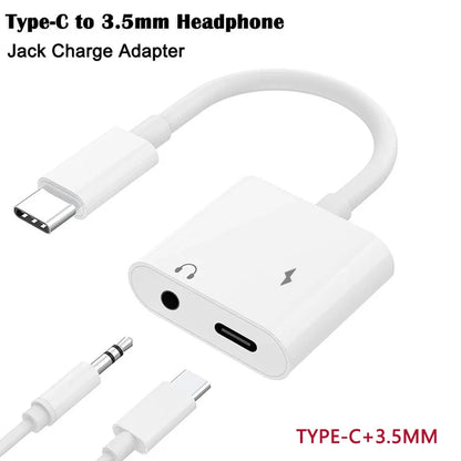2-in-1 USB-C to 3.5mm Audio Adapter — Dual Type-C Jack Charging & Aux Cable for Samsung, Xiaomi Wired Earphones