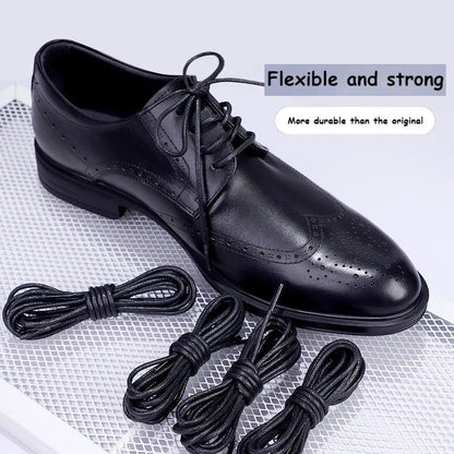 Cotton Waxed Shoe Laces - Round Leather Style Waterproof Replacement Laces for Oxford Shoes & Boots