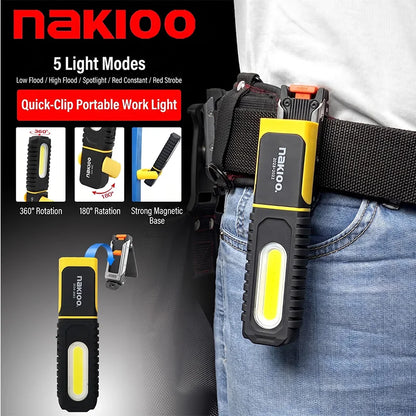 NAKIOO COB LED Work Light - Magnetic Base, 360° Rotating Portable Inspection Flashlight with 5 Light Modes