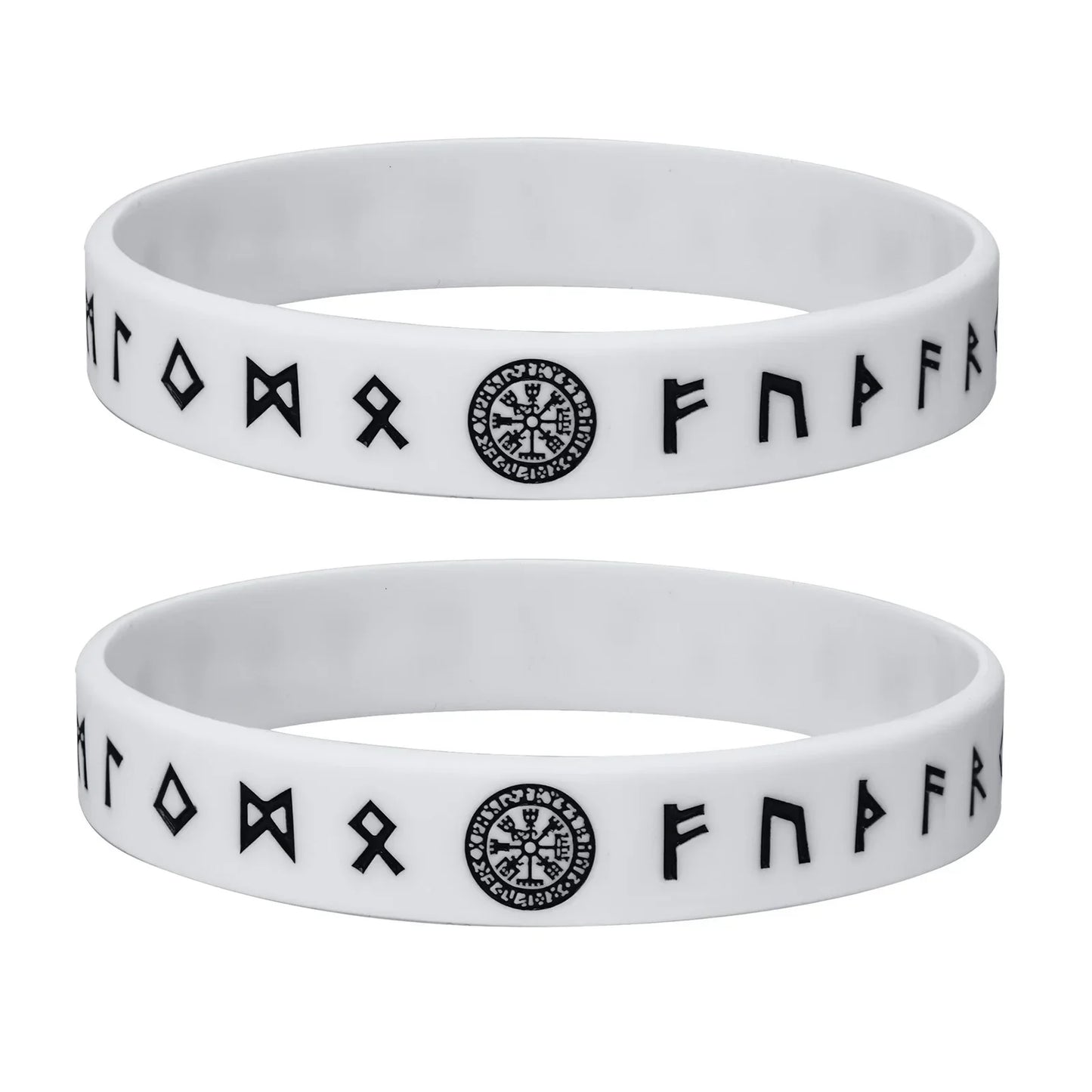 Vnox 12mm Silicone Bracelet for Men - Soft Rubber Viking Compass Rune Amulet Wristband Set