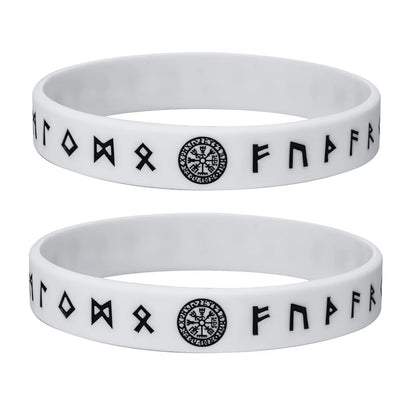 Vnox 12mm Silicone Bracelet for Men - Soft Rubber Viking Compass Rune Amulet Wristband Set