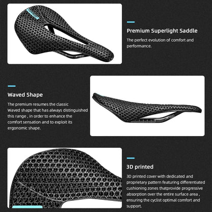 RYET 3D Printed Carbon Bike Saddle — 140/143mm Lightweight Road & MTB Cycling Seat with EVA Cushion