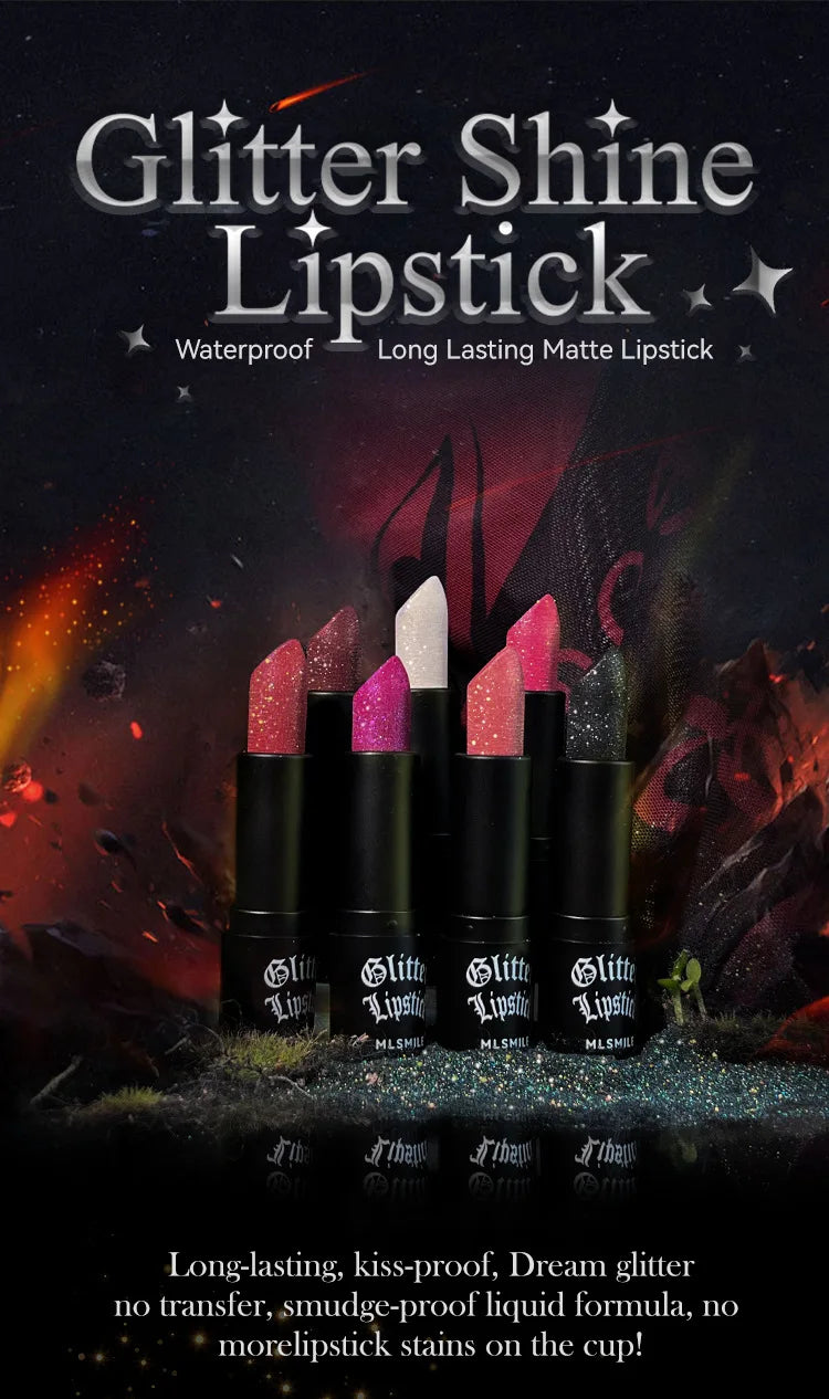 7-Color Glitter Lipstick – Waterproof, Long-Lasting Diamond Pearlescent Metallic Lip Gloss for Women