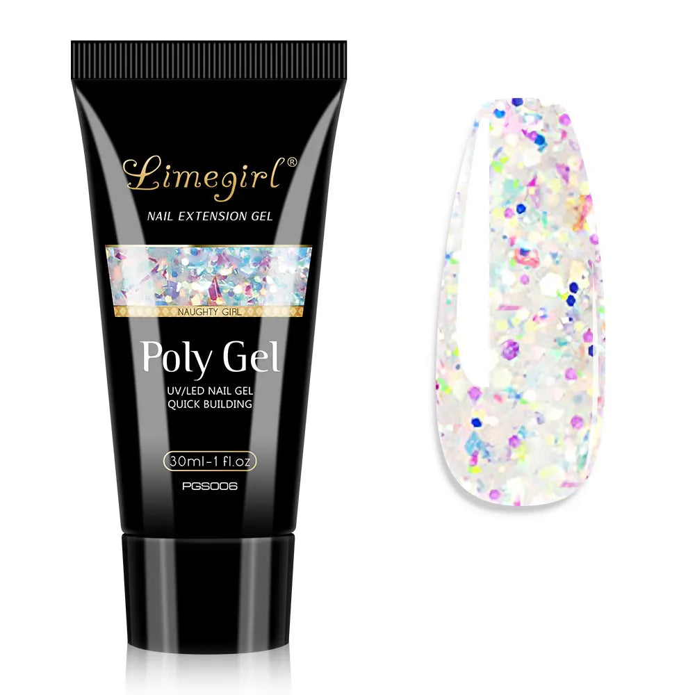 LIMEGIRL 30ml Nail Extension Gel – Glitter Soak-Off Acrylic UV Poly Gel for Quick Nail Build & Manicure