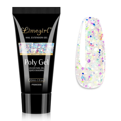 LIMEGIRL 30ml Nail Extension Gel – Glitter Soak-Off Acrylic UV Poly Gel for Quick Nail Build & Manicure