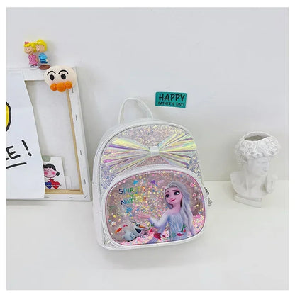 Disney Frozen Elsa & Anna Sequin Backpack - Glitter PU Leather School Bag for Girls, Kawaii Travel Backpack & Christmas Gift