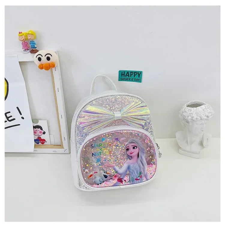 Disney Frozen Elsa & Anna Sequins Backpack - Fashion Glitter PU Leather School Bag for Girls, Kawaii Travel Backpack & Christmas Gift