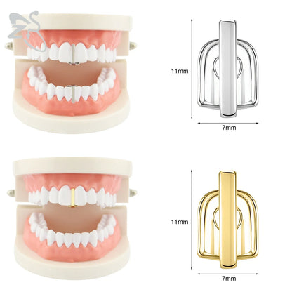 ZS Hip Hop Grillz – Silver/Gold Plated CZ Crystal Cross & Rose Star Tooth Cap, Top & Bottom Set