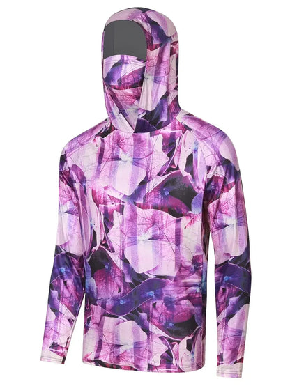 Men’s Hooded Fishing Shirt – UV Protection Summer Outdoor Fishing Jersey with Mask Breathable Performance Sun Protection Hoodie