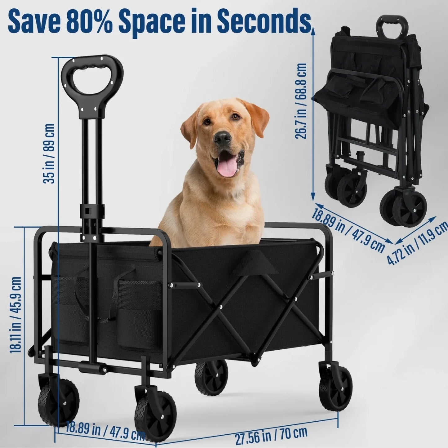 4-Wheel Foldable Garden Handcart – Heavy-Duty Portable Cargo Cart with One-Hand Carry & Easy Storage