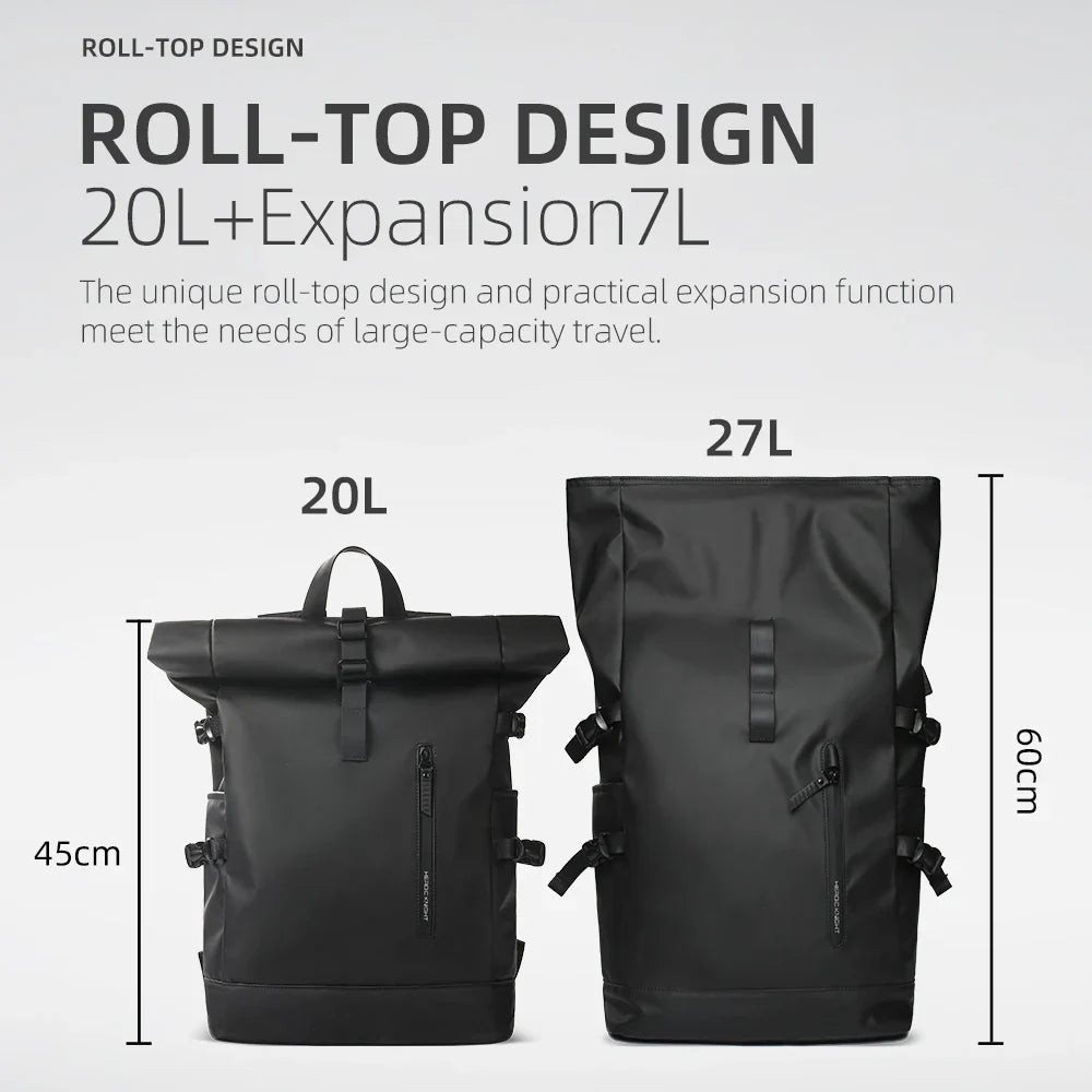 HK Expandable Travel Backpack - Large Waterproof 15.6 Inch Laptop Hiking Rucksack with USB Charging Port