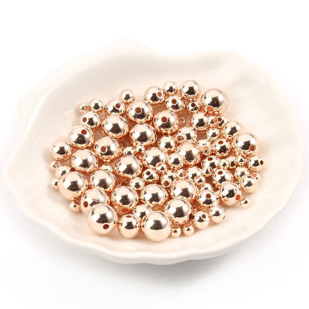 Round Spacer Beads 3–12mm – Gold & Silver CCB Smooth Loose Balls for DIY Bracelet Jewelry Making Accessories