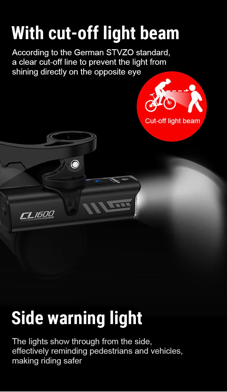 TOWILD 1600LM Bicycle Front Light — 5000mAh IPX6 Aluminum MTB & Road Bike Headlight with Type-C Charging