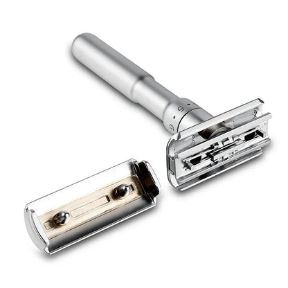 Mingshi Adjustable Safety Razor – Double Edge Classic Men’s Shaver with 1–6 Sharpness Settings and 5 Blades