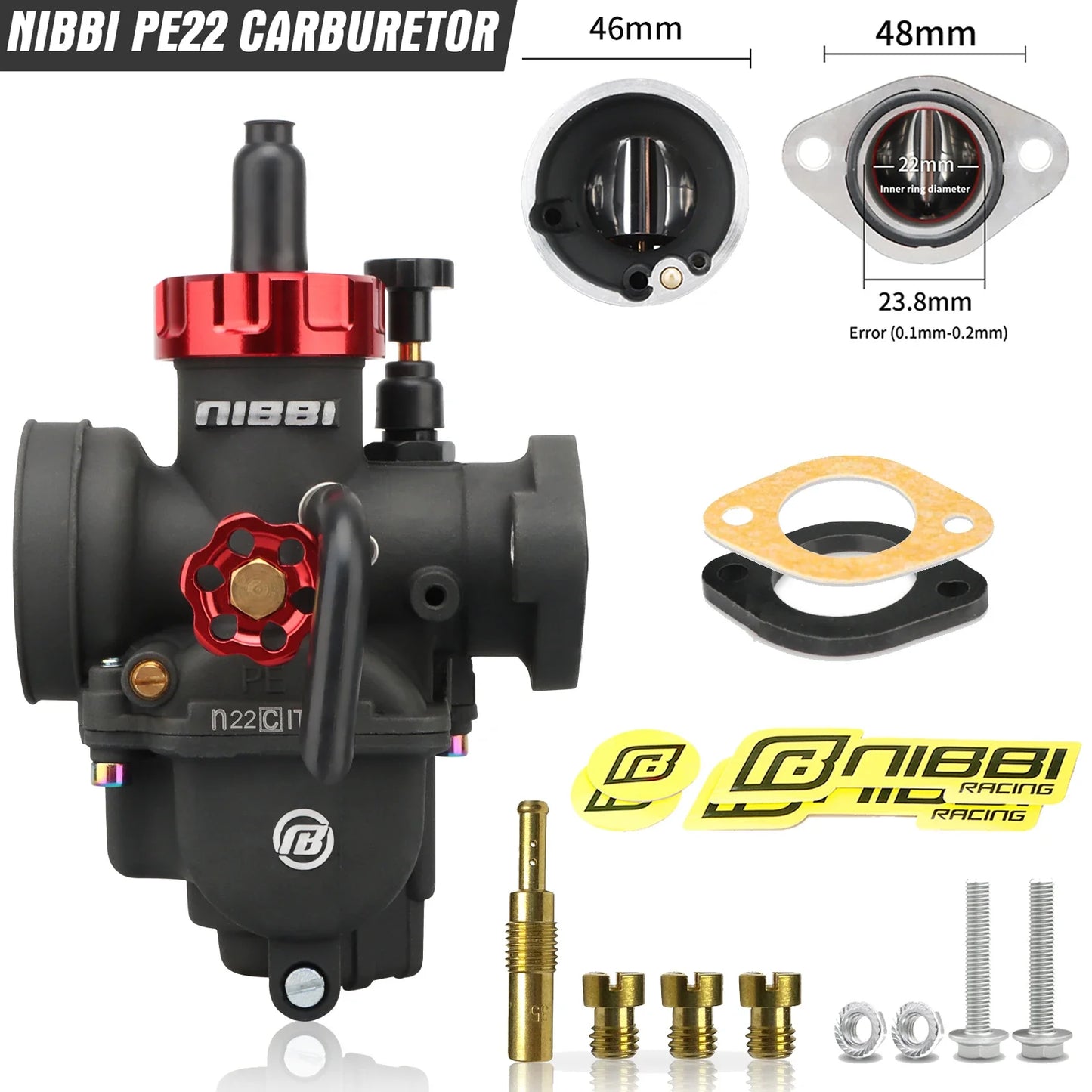 NIBBI PE Flange Carburetor for Motorcycle – 19mm-28mm 2T/4T GY6 Engine 100cc-250cc ATV Yamaha Pitbike Racing