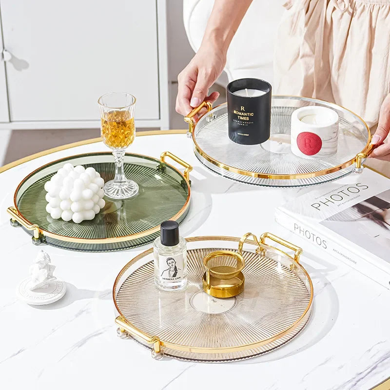 Round Acrylic Storage Tray - Coffee Table Tea Cup Organizer for Home Living Room and Aromatherapy Decor
