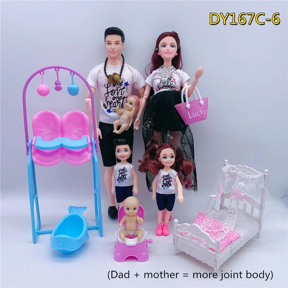 Family of 6 Pregnant Doll Set – Movable Joints Mom, Dad & Babies Interactive Playhouse Toy Gift for Girls