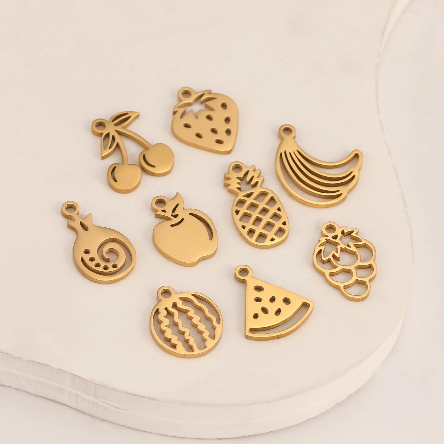 5pcs Stainless Steel Fruit Charms – Strawberry, Cherry, Pineapple & Watermelon Pendants for DIY Bracelets & Necklace Jewelry Making
