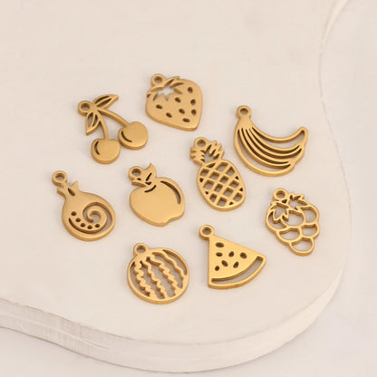 5pcs Stainless Steel Fruit Charms – Strawberry, Cherry, Pineapple & Watermelon Pendants for DIY Bracelets & Necklace Jewelry Making