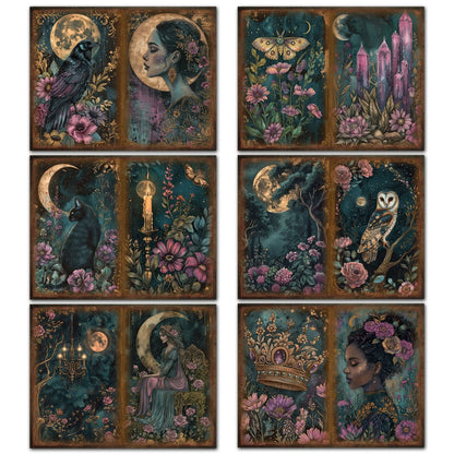 52 Piece Gothic Midnight Garden Scrapbook Set - Background Paper Pads & Stickers for Crafts, Holidays & Parties