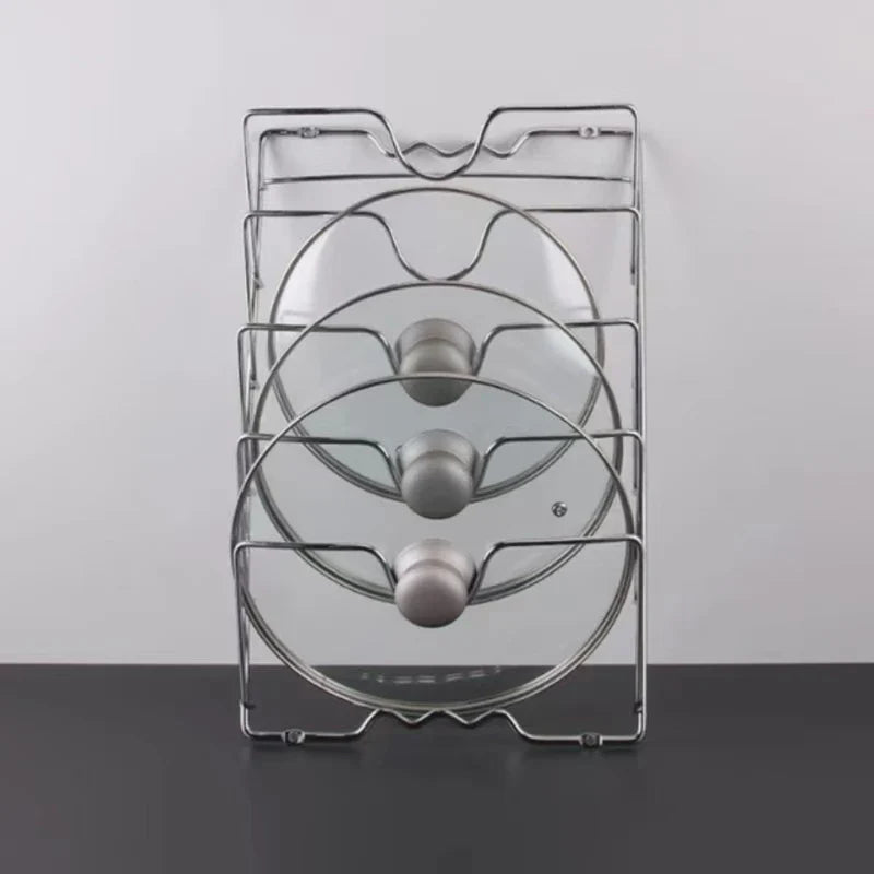 Wall-Mounted Kitchen Organizer Rack – Five-Layer Metal Pot Lid Storage, Rust-Free Multifunctional Rack