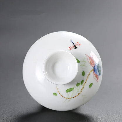 Ceramic Sancai Tea Bowl with Lid – Blue & White Porcelain Cover for Kungfu Tea Set Household Accessories