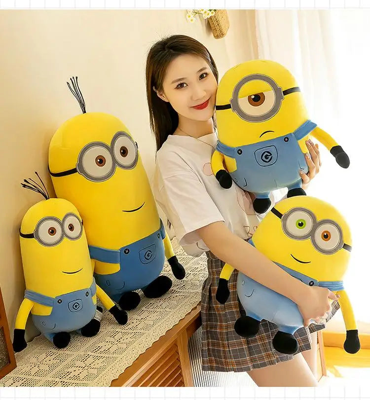 Cute Minions Plush Toy – Yellow Bob & Stuart Soft Dolls in Jeans, Perfect Christmas & Birthday Gift (1pcs)
