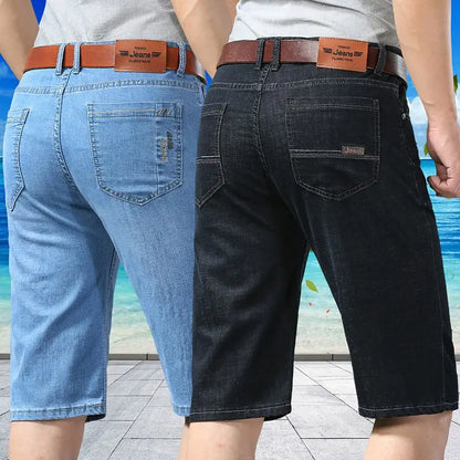 Men's Embroidered Denim Shorts - Summer Thin Straight Leg Casual Blue Jean Shorts