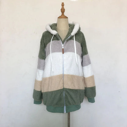 Oversized Jacket for Women – 2023 Autumn Winter Warm Plush Hooded Coat, Loose Fit Streetwear with Pockets
