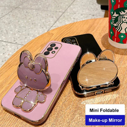 Cute Rabbit Phone Holder Case with Makeup Mirror – Compatible with Samsung Galaxy A13/A23/A32/A33/A52/A52S/A53/A72/A73 4G & 5G for Women