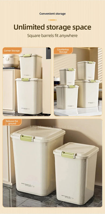 10KG Rice Storage Container - Sealed Cereal Dispenser with Buckle, Insect-Proof Grain & Pet Food Organizer
