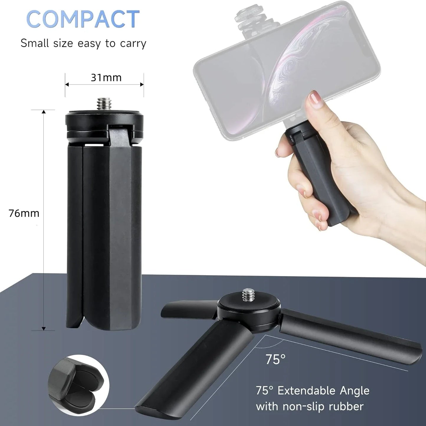 Portable Mini Table Tripod Stand - 1/4'' Screw for GoPro, Camera, Video Vlog, Ring Light, Phone & Gimbal