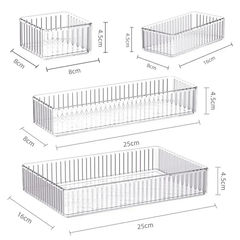 Unlimited Desk & Drawer Organizer Set – Clear Plastic Storage Boxes for Bathroom, Makeup & Kitchen