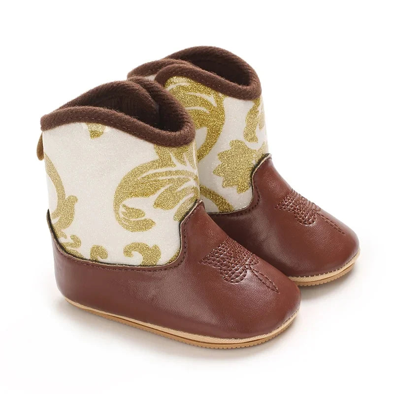 Western Denim Baby Winter Boots - Warm Casual First Walker Shoes for Boys & Girls 0-18 Months
