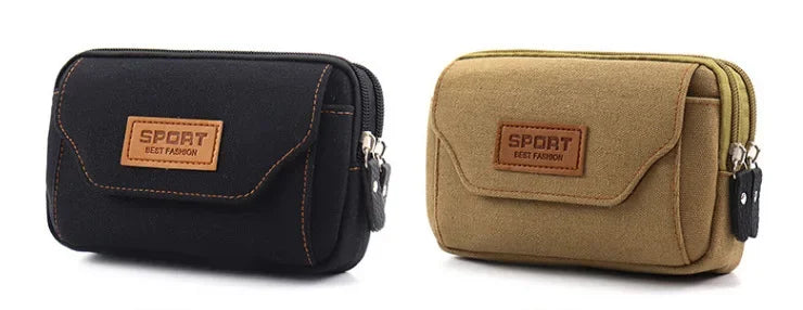6.5" Men’s Canvas Waist Pack – Soft Pouch Belt Bag for Running, Travel & Camping