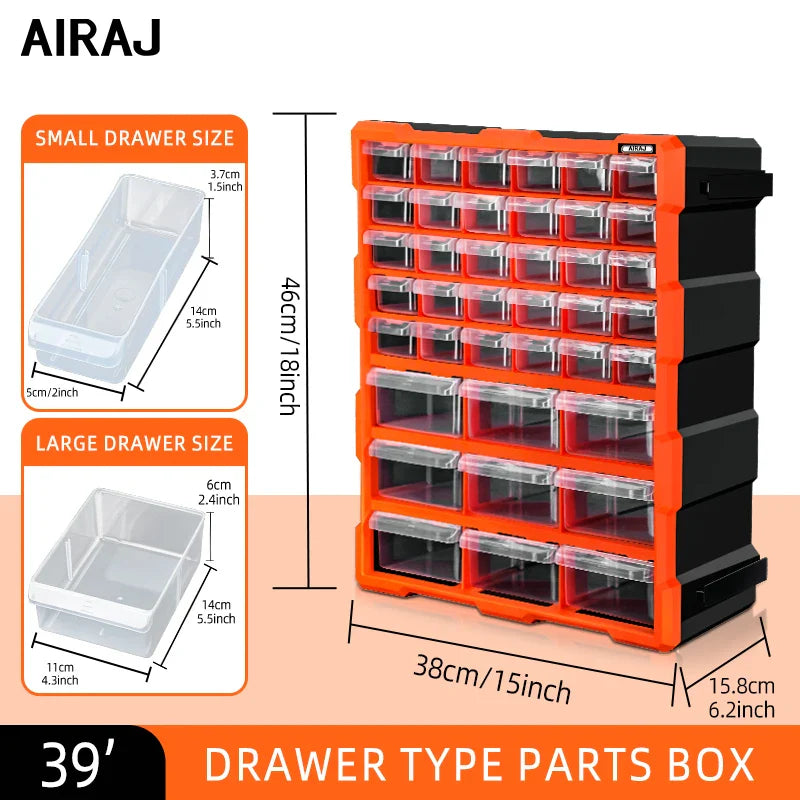 AIRAJ Multi-Drawer Parts Storage Box – 18/39/60 Transparent Plastic Organizers, Spliceable 15-Inch Home Storage